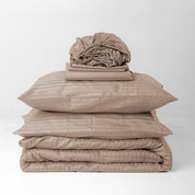 Mocha Premium Stripe Sateen Bedding Move-in Bundle