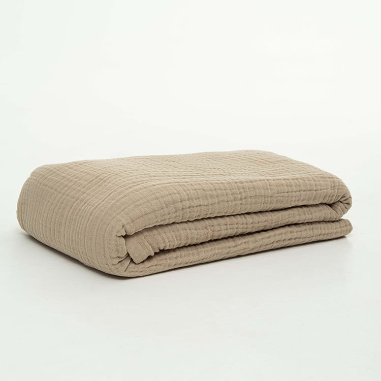 Beige Cotton Muslin Throw Bed Blanket