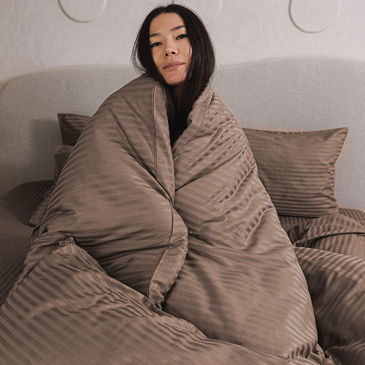 Mocha Premium Stripe Sateen Duvet Cover