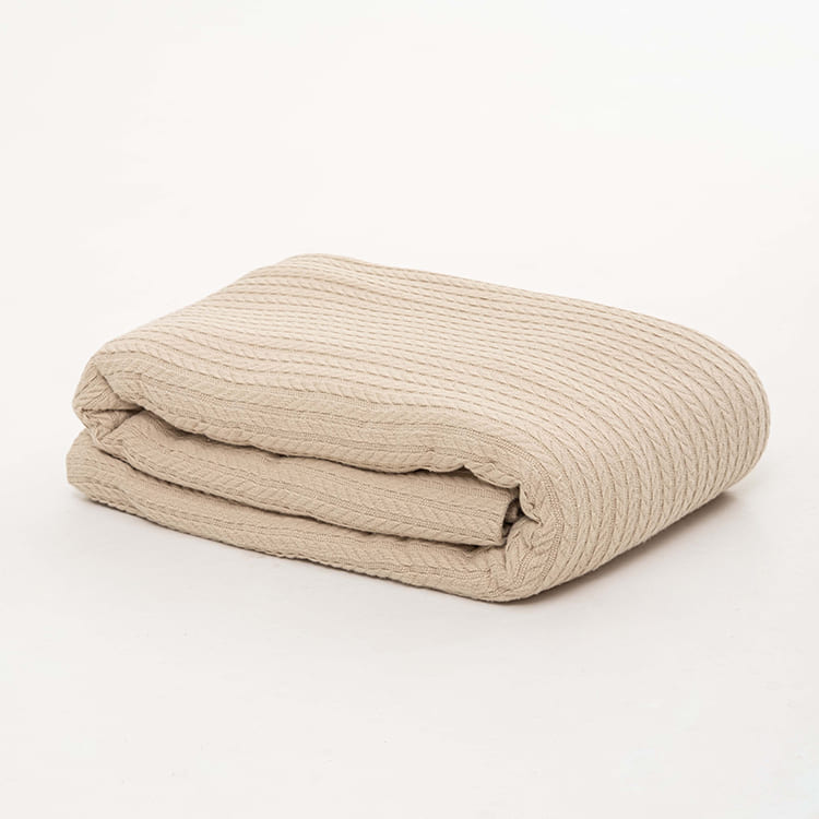 Beige Knit Throw Bed Blanket
