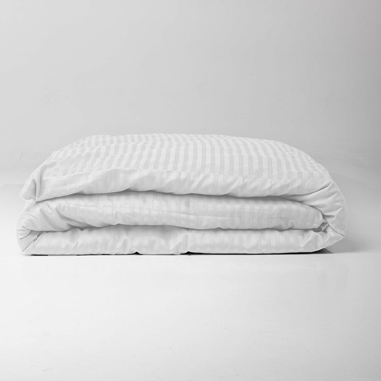 White Premium Stripe Sateen Duvet Set