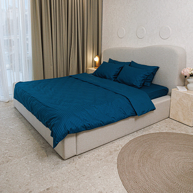Sapphire Blue Premium Stripe Sateen Duvet Cover