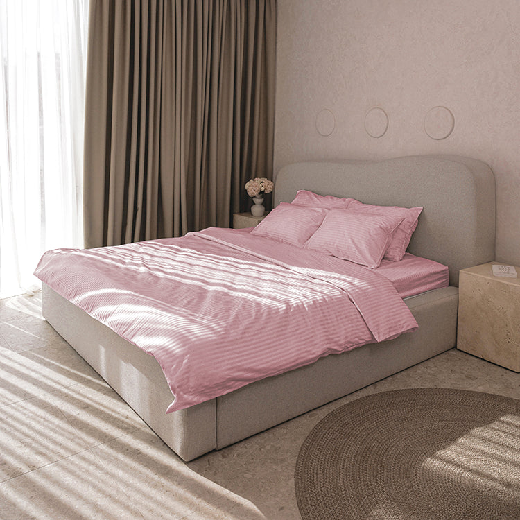 Powder Pink Premium Stripe Sateen Bedding Set