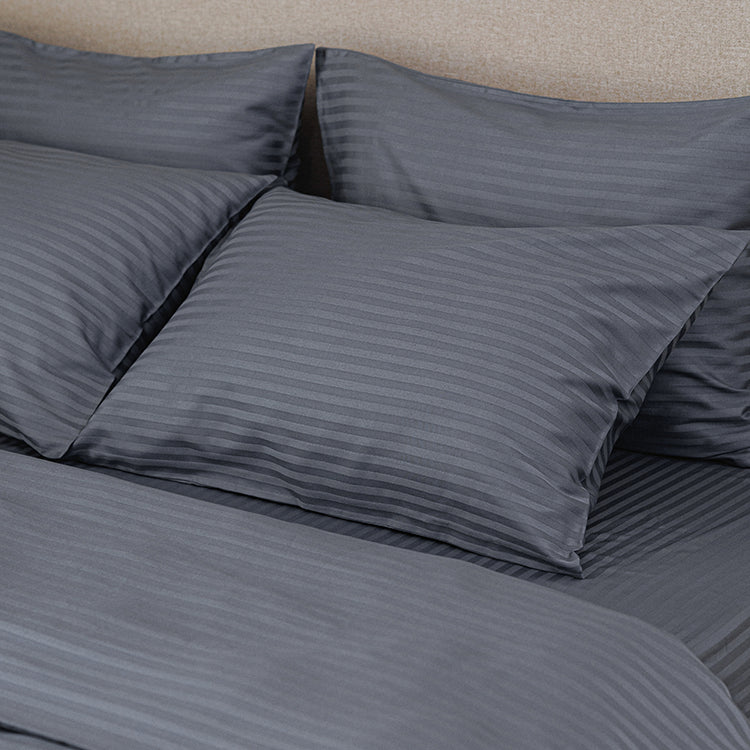 Gray Premium Stripe Sateen Duvet Set