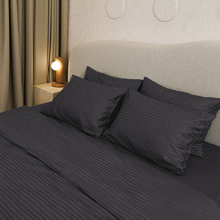 Graphite Premium Stripe Sateen Bedding Set