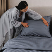 Gray Premium Stripe Sateen Core Sheet Set