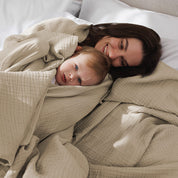 Beige Cotton Muslin Throw Bed Blanket