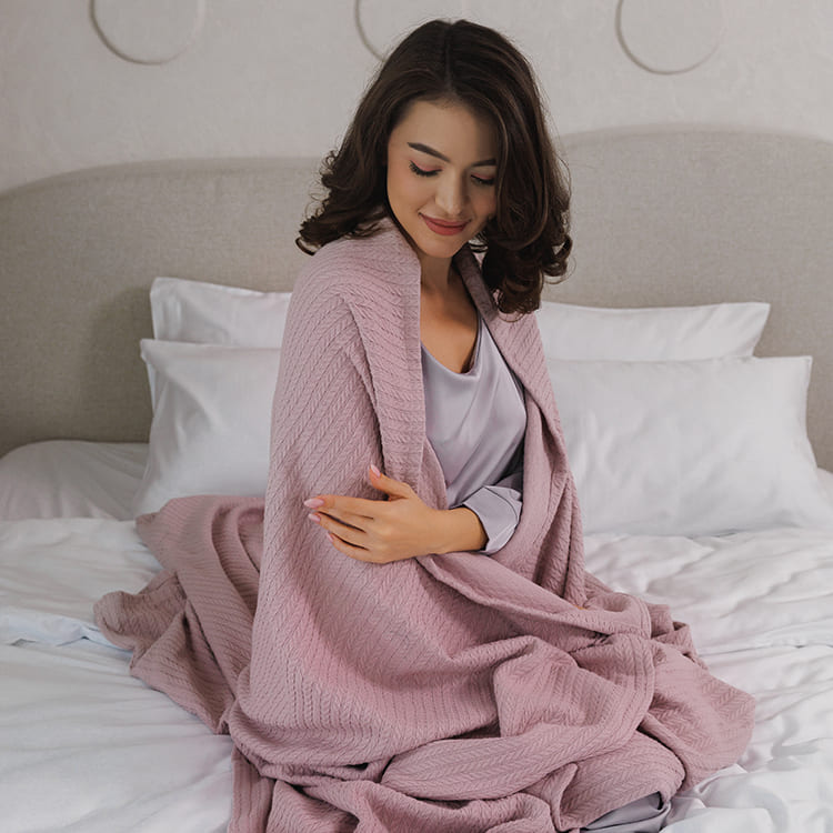 Light Pink Knit Throw Bed Blanket