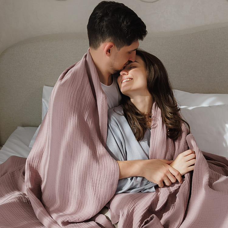 Pink Cotton Muslin Throw Bed Blanket