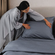 Gray Premium Stripe Sateen Bedding Set