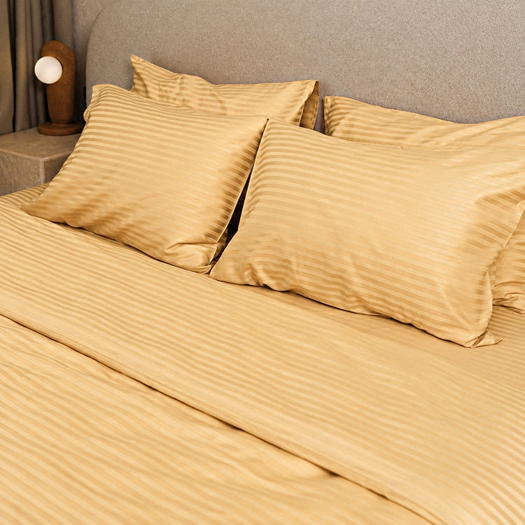 Gold Premium Stripe Sateen Bedding Set