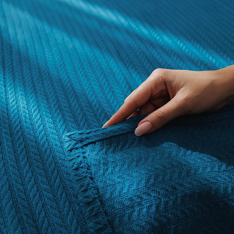 Sapphire Blue Knit Throw Bed Blanket